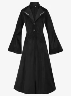 Manteau gothique noir mi-long pour femme trench-coat slim col montant foncé smoking de palais mode automne et hiver