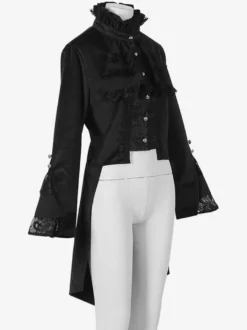 Manteau gothique noir mi-long pour femme trench-coat slim col montant foncé smoking de palais mode automne et hiver