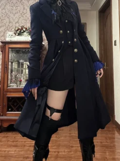 Manteau gothique Ouji Lolita Prince Noir à manches longues veste d'automne Lolita en polyester