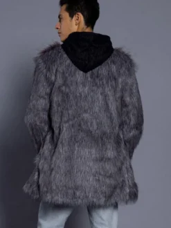 Manteau gris fuzzy manteau d'hiver hommes fausse fourrure