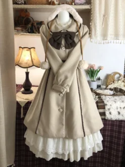 Manteau Lolita doux nœuds marron clair manches longues manteau Lolita