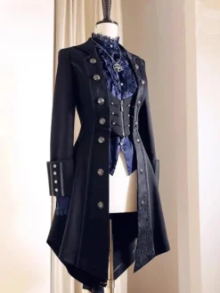 Manteau Lolita gothique Ouji Prince manteau noir trench-coat à manches longues