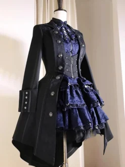 Manteau Lolita gothique Ouji Prince manteau noir trench-coat à manches longues