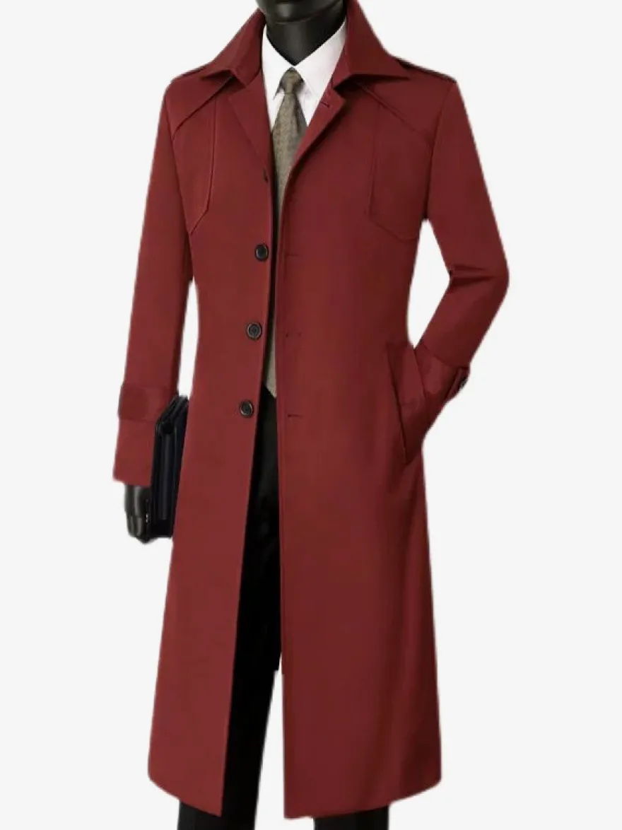 Manteau Long Costume Pour Hommes Col Rabattu Confortable Bleu Foncé Beau