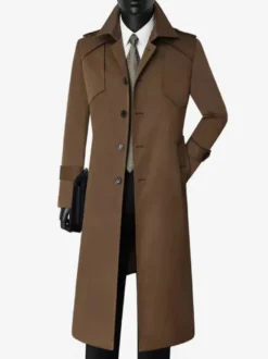Manteau Long Costume Pour Hommes Col Rabattu Confortable Bleu Foncé Beau