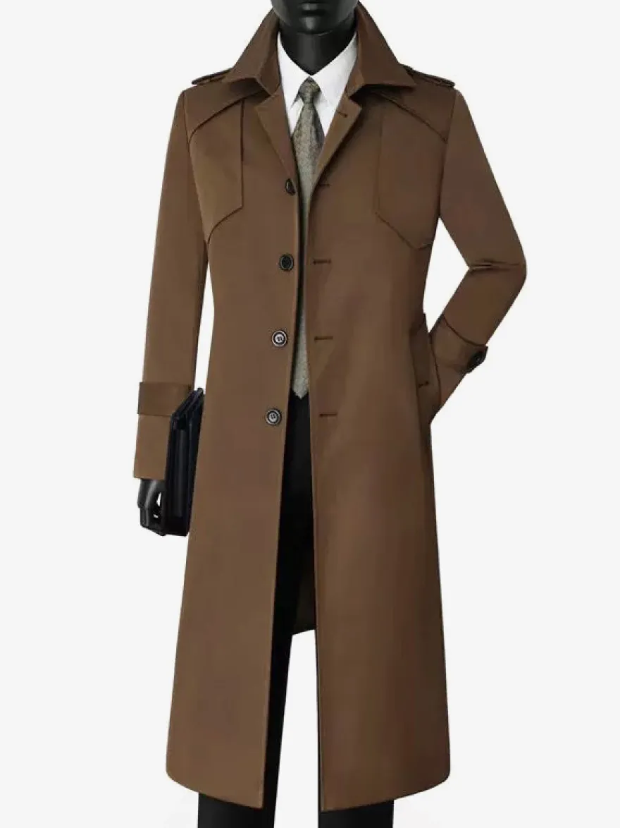 Manteau Long Costume Pour Hommes Col Rabattu Confortable Bleu Foncé Beau