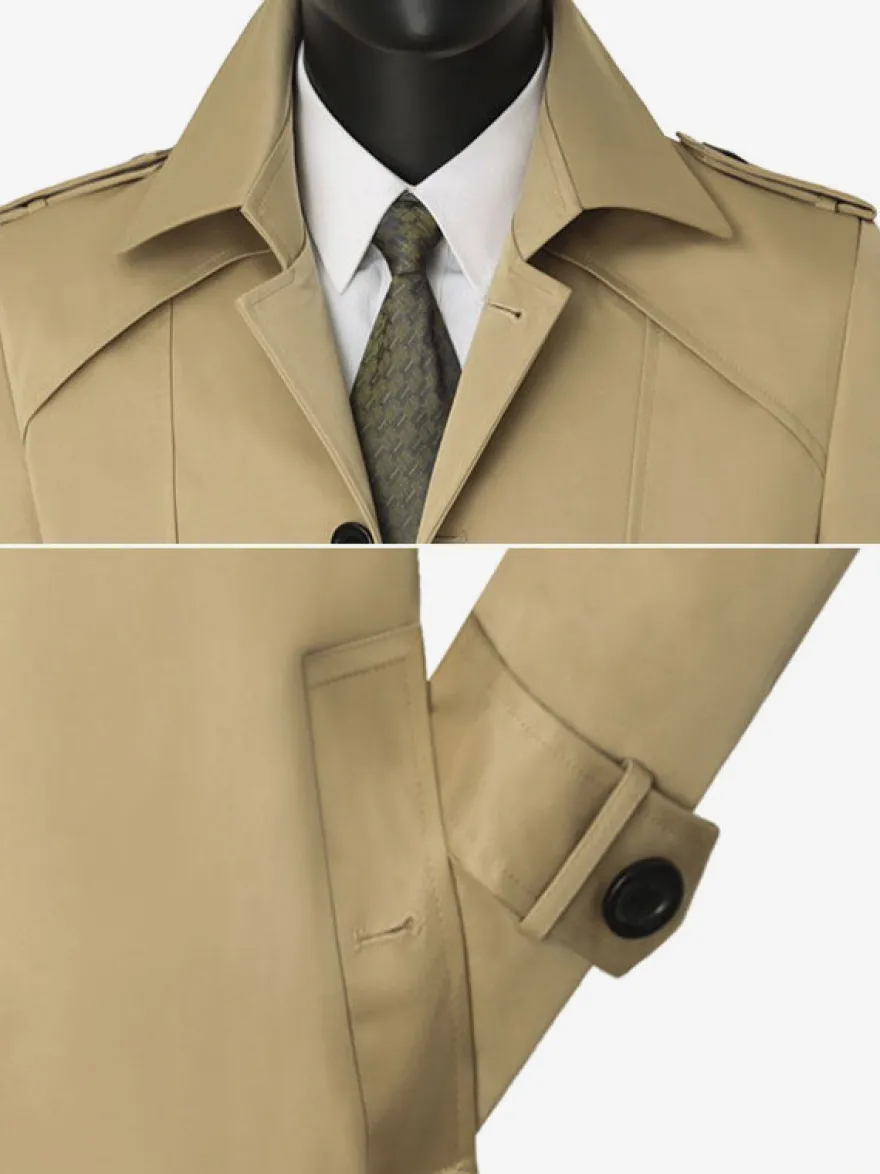 Manteau Long Costume Pour Hommes Col Rabattu Confortable Bleu Foncé Beau