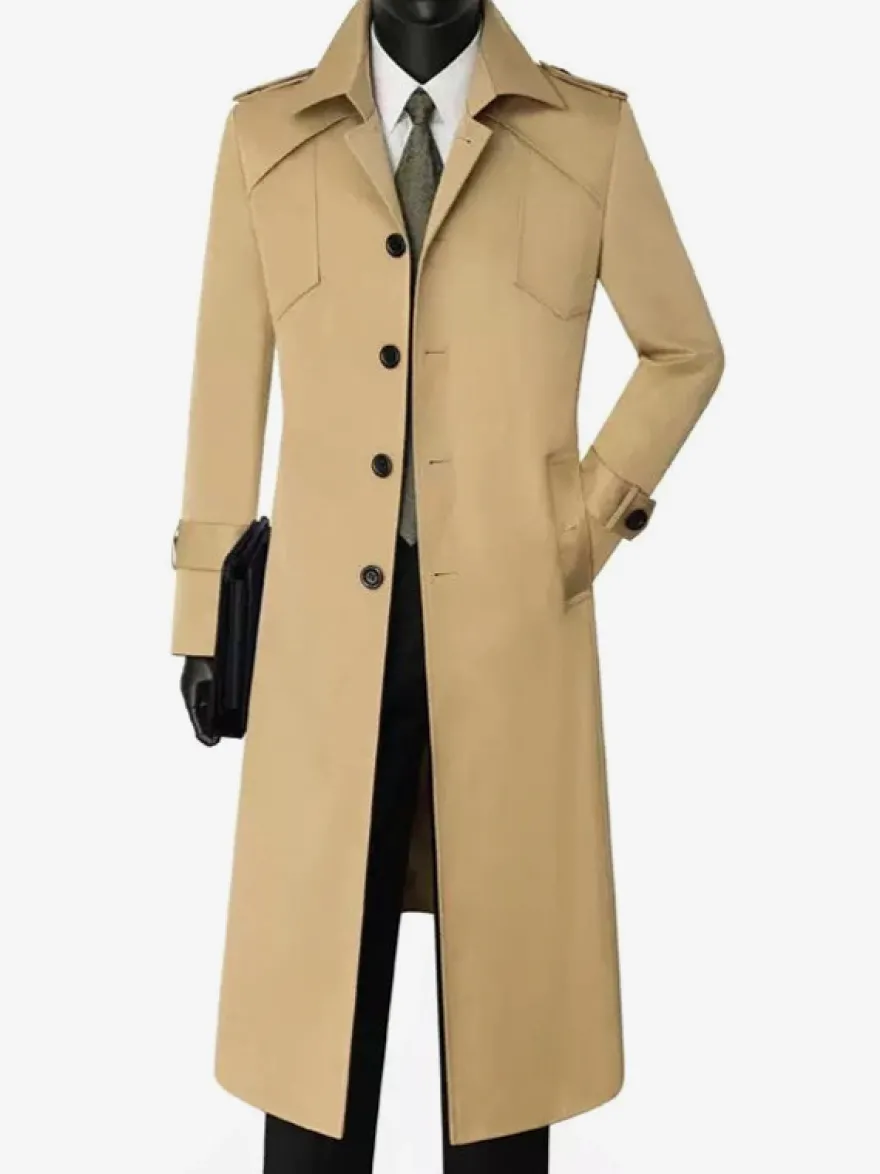 Manteau Long Costume Pour Hommes Col Rabattu Confortable Bleu Foncé Beau