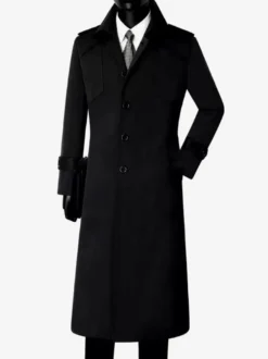 Manteau Long Costume Pour Hommes Col Rabattu Confortable Bleu Foncé Beau