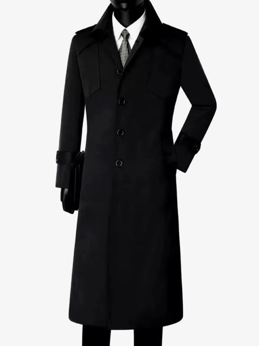 Manteau Long Costume Pour Hommes Col Rabattu Confortable Bleu Foncé Beau