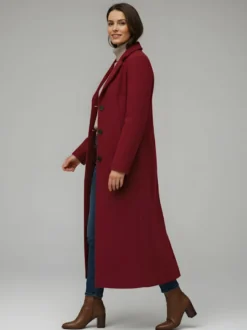 Manteau long droit en laine à simple boutonnage et revers cranté classique collection femme 2026