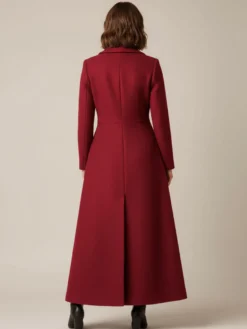 Manteau long en laine à col châle coupe trapèze et col en V pour femme 2026
