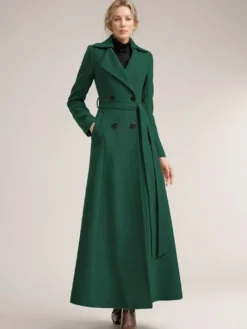 Manteau Long Femme Hiver Camel Col Rabattu Manches Longues Ceinture Manteau D'hiver Décontracté