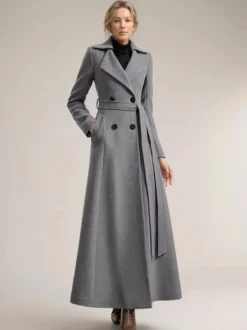 Manteau Long Femme Hiver Camel Col Rabattu Manches Longues Ceinture Manteau D'hiver Décontracté