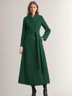 Manteau long pour femme avec ceinture rouge et col large vêtement d'extérieur chaud pour l'hiver 2026