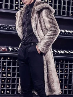 Manteau marron à deux tons avec col en duvet et manteau d'hiver en fausse fourrure