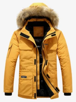 Manteau matelassé mi-long épais à capuche pour homme
