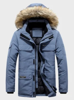 Manteau matelassé mi-long épais à capuche pour homme