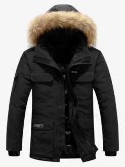 Manteau matelassé mi-long épais à capuche pour homme