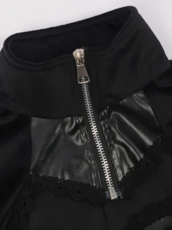 Manteau mi-long gothique noir pour femme trench slim col montant smoking palais