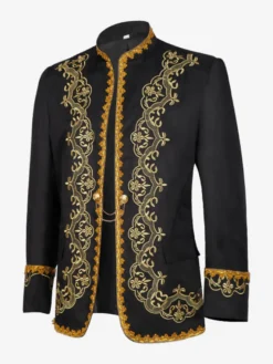 Manteau noir pour homme style steampunk victorien vintage broderies manches longues style rétro
