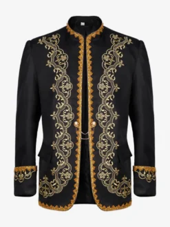 Manteau noir pour homme style steampunk victorien vintage broderies manches longues style rétro