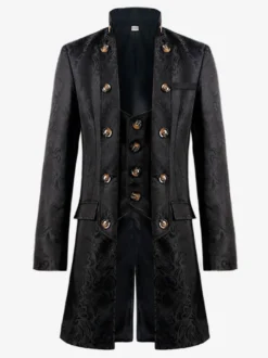 Manteau Noir Vintage Top Renaissance Jacquard Manches Longues Veste Rétro Costumes Pour Homme Déguisement Vintage