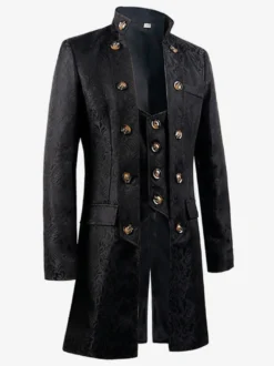 Manteau Noir Vintage Top Renaissance Jacquard Manches Longues Veste Rétro Costumes Pour Homme Déguisement Vintage