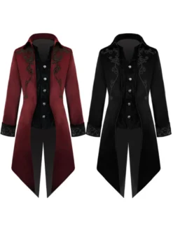 Manteau Opéra noir vintage smoking brodé rétro costumes pour homme Déguisements Halloween Bourgogne