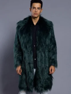 Manteau unique masculin unicolore en fausse fourrure en polyester