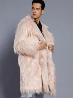 Manteau unique masculin unicolore en fausse fourrure en polyester