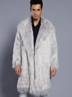 Manteau unique masculin unicolore en fausse fourrure en polyester