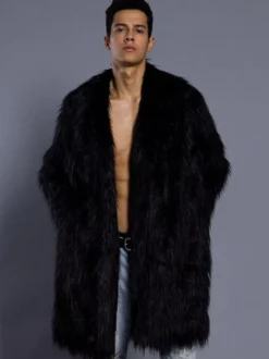Manteau unique masculin unicolore en fausse fourrure en polyester