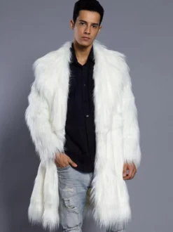 Manteau unique masculin unicolore en fausse fourrure en polyester