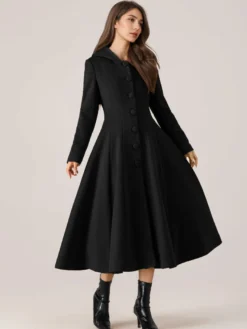 Manteau évasé en laine avec capuche pour femme rouge coupe trapèze long vêtement d'extérieur d'hiver 2026
