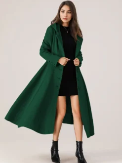 Manteau évasé en laine avec capuche pour femme rouge coupe trapèze long vêtement d'extérieur d'hiver 2026