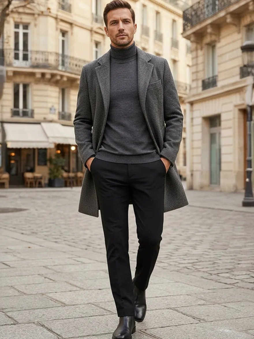 Manteaux Costume hommes Col rabattu Chic Noir Moderne