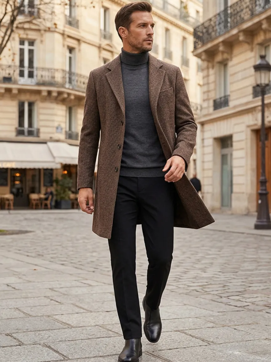 Manteaux Costume hommes Col rabattu Chic Noir Moderne