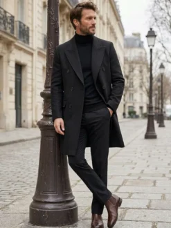 Manteaux Costume Hommes Double Boutonnage Col Rabattu Confortable Gris Moderne