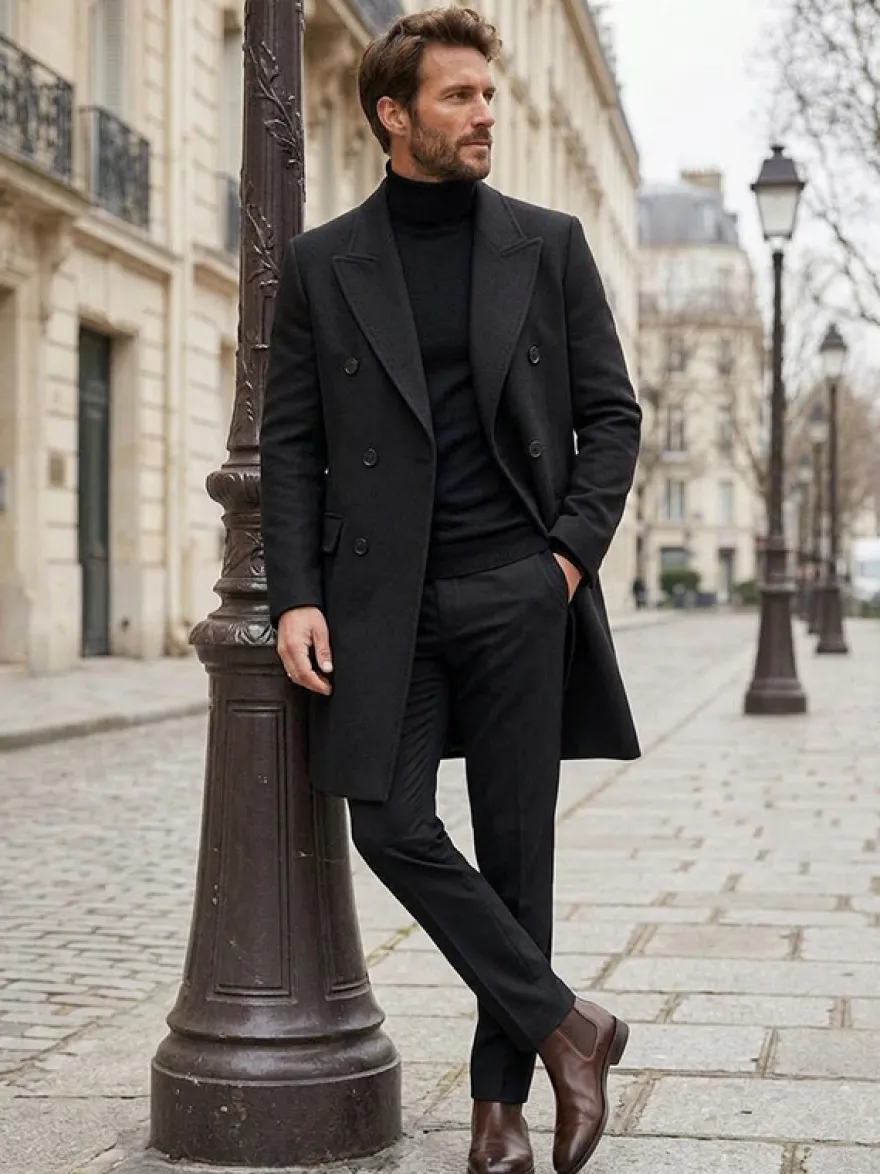 Manteaux Costume Hommes Double Boutonnage Col Rabattu Confortable Gris Moderne