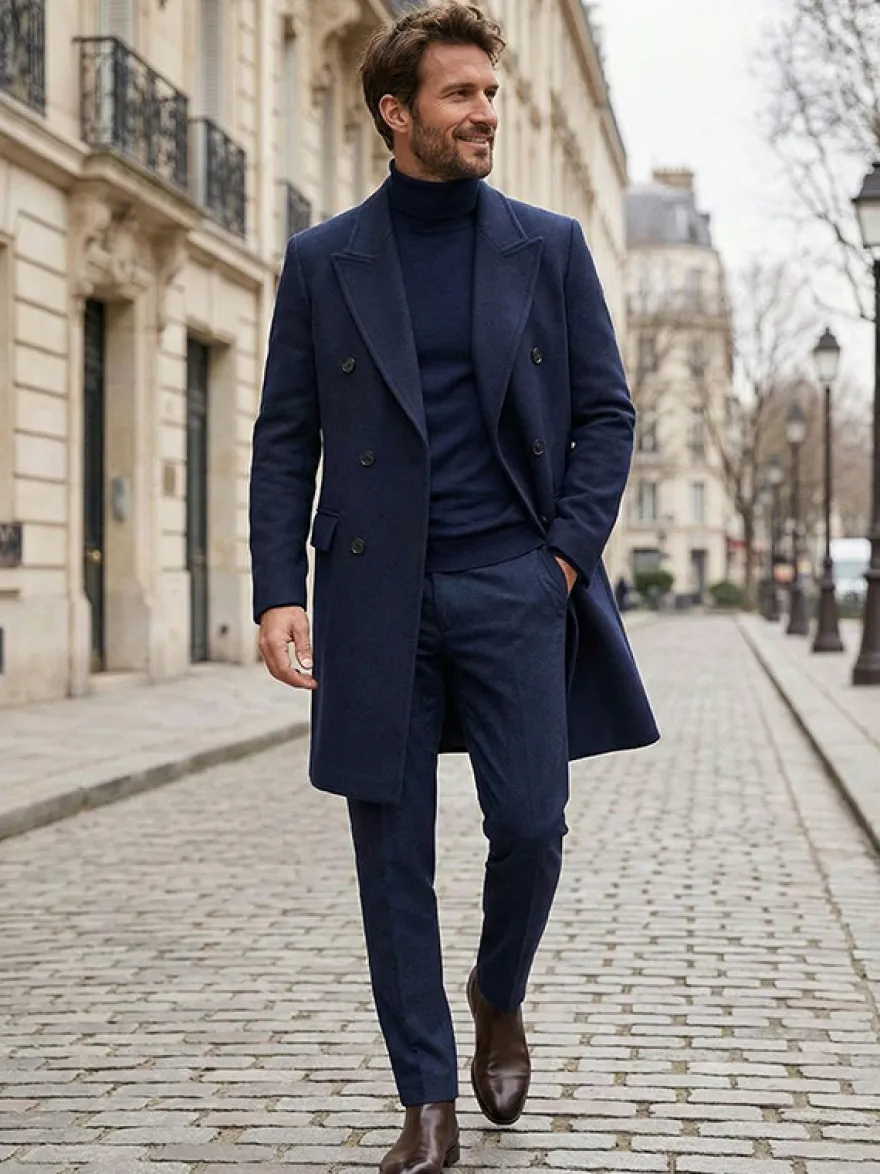 Manteaux Costume Hommes Double Boutonnage Col Rabattu Confortable Gris Moderne