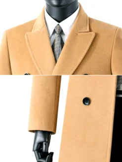 Manteaux Costume Long Pour Hommes Col Rabattu Décontracté Bleu Foncé