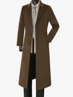 Manteaux Costume Long Pour Hommes Col Rabattu Décontracté Bleu Foncé