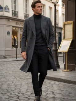 Manteaux Costume pour hommes Double boutonnage Col rabattu Décontracté Noir Moderne