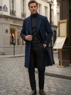Manteaux Costume pour hommes Double boutonnage Col rabattu Décontracté Noir Moderne
