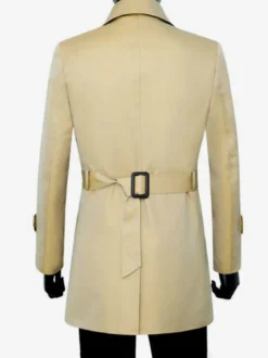 Manteaux Costume Pour Hommes Double Boutonnage Ceinture Col Rabattu Chic Gris