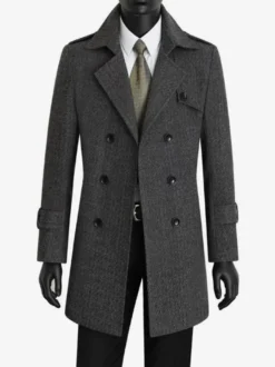Manteaux Costume Pour Hommes Double Boutonnage Ceinture Col Rabattu Gris