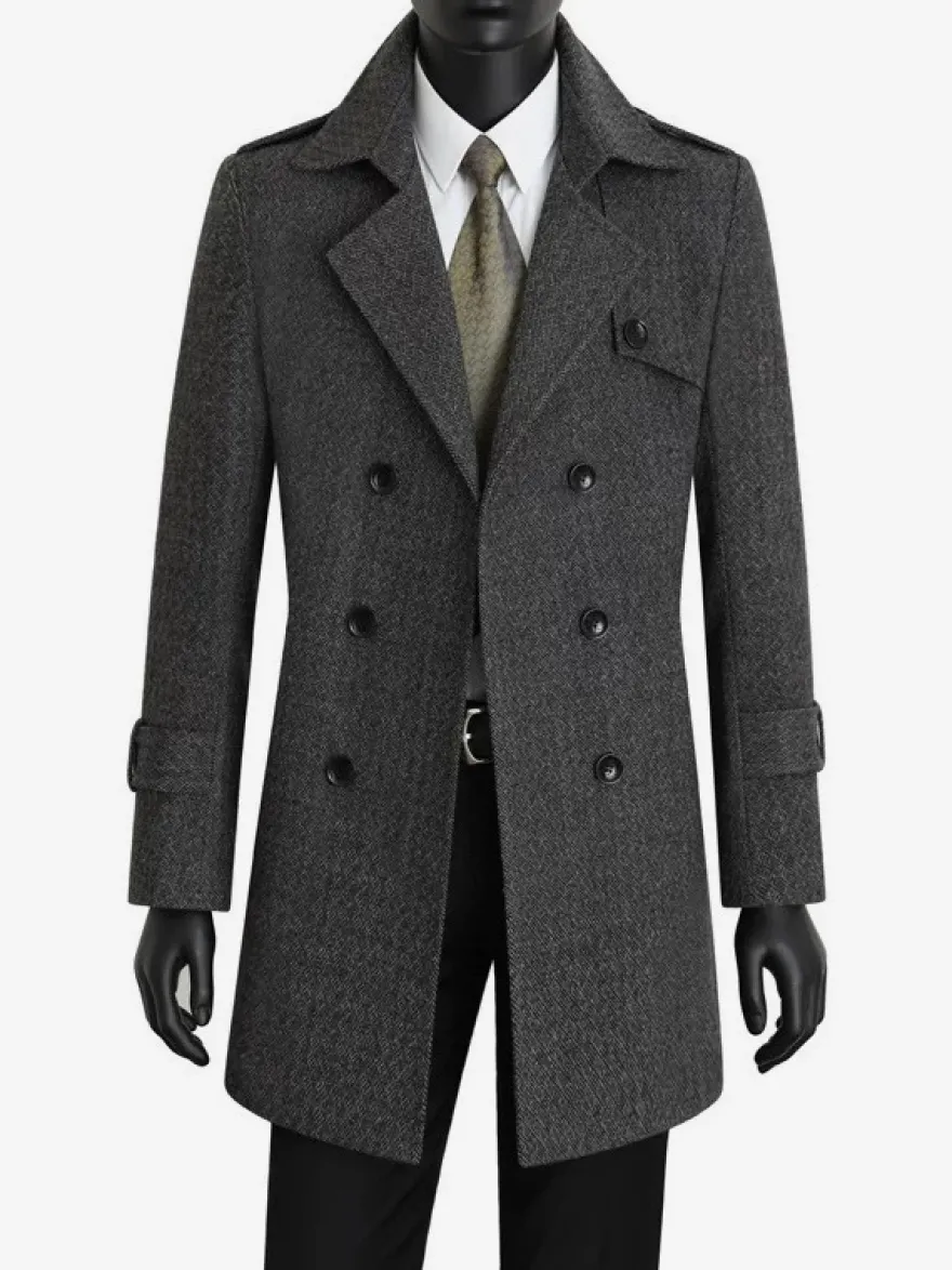Manteaux Costume Pour Hommes Double Boutonnage Ceinture Col Rabattu Gris