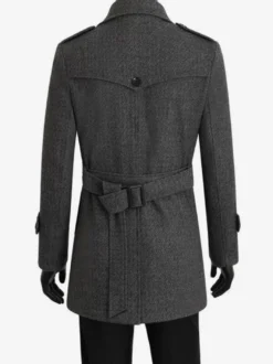 Manteaux Costume Pour Hommes Double Boutonnage Ceinture Col Rabattu Gris