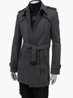 Manteaux Costume pour hommes Col rabattu Ceinture Décontracté Gris Élégant